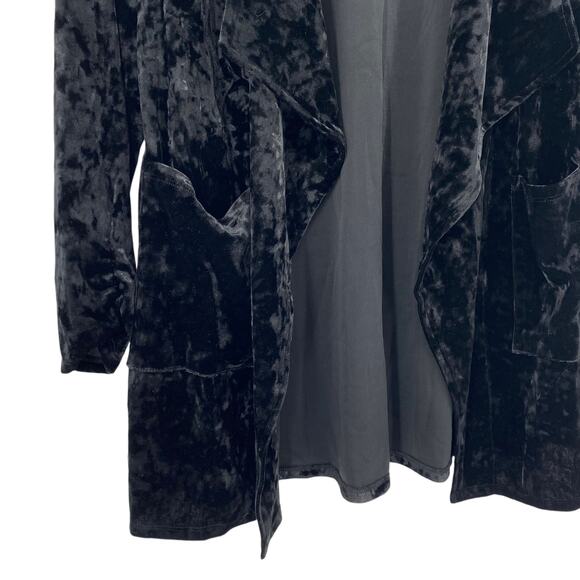 DENIM & CO CANYON RETREAT NWOT Crushed Velvet Draped Collar Cardigan Black XXS - Picture 4 of 7